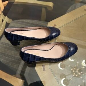 Blue alligators Cole Haan leather day heels.